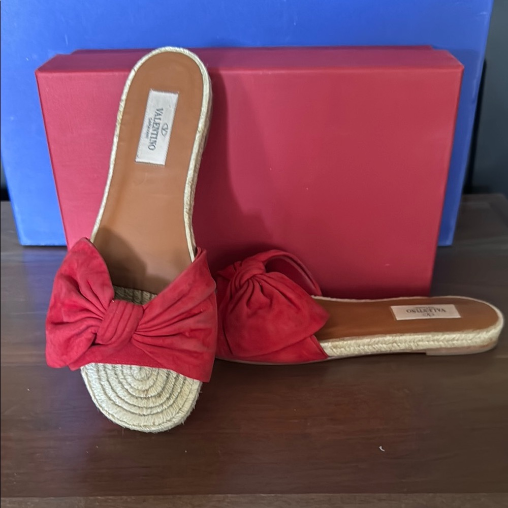 Valentino Red Espadrille Slides with Bow